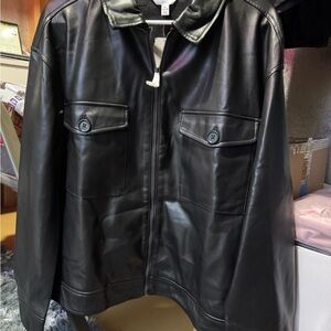Time and Tru Black Faux Leather Shacket